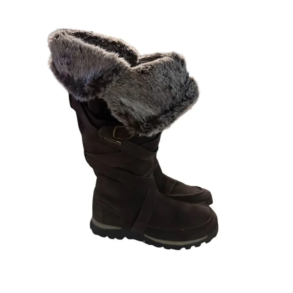 Skechers Womens Brown Suede Leather Faux Fur Accents Zip Up Pull On Boots Size 9